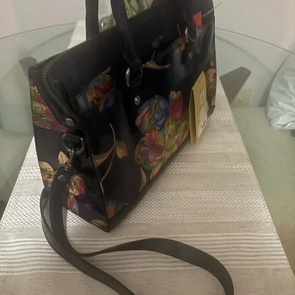 Patricia Nash Blue Leather Floral Satchel - Picture 4 of 6